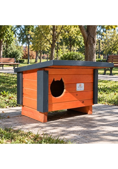 Ahşap Kedi Evi Tek Yuvalı Dış Ortam