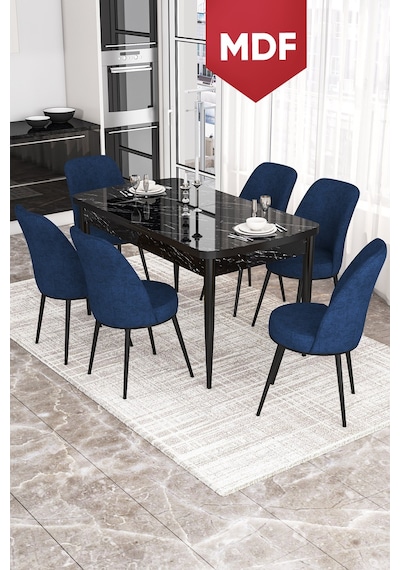 Canisa Concept Kor Serisi MDF 70x114 Açılabilir Mutfak Masası Takımı Siyah Mermer Desen Masa 6 Lacivert Sandalye Masa Siyah Mermer Sandalyeler Lacivert Canisa Concept Kor Serisi MDF 70x114 Açılabilir Mutfak Masası Takımı Siyah Mermer Desen Masa 6 Lacivert Sandalye Masa Siyah Mermer Sandalyeler Lacivert