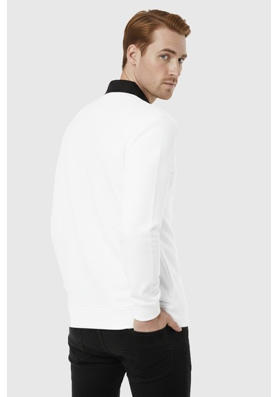 Rizzup Erkek Beyaz Relax Fit İçi Polarlı Polo Yaka Sweatshirt Pamuklu Kalın Sweatshirt 2600762
