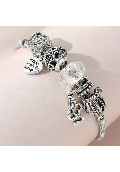 Yeni Tarz ,crystal Made With Love Şık Kalp , Sevgi Charmlı Bileklik, Ahşap Kutu İçerisinde Gümüş Gümüş