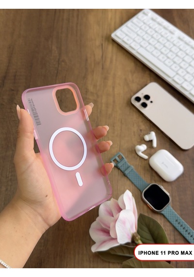 Apple iPhone 11 Pro Max Magsafe Uyumlu Mat Sert Klein Kılıf Pembe