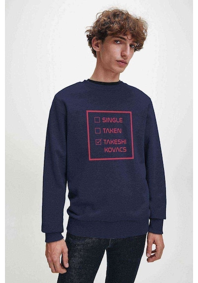 Altered Carbon Status Baskılı Indigo Mavi Erkek Örme Sweatshirt