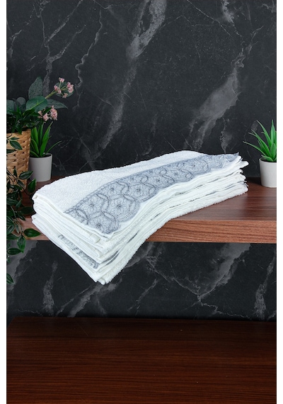 Dantelli Güpürlü Lüks %100 Pamuk Çeyizlik 6 Lı El Yüz Havlu Seti 40x70 - Gri - 4400 Gri