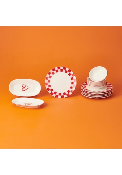 Kitchen Love 14 Parça Kahvaltı Takımı - Pembe / Beyaz Çok Renkli