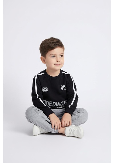 Miababy Baskılı Sweat Şeritli İkili Takım Siyah