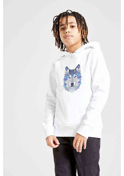 Tshirthane Polygonal Head Wolf Kurt Baskılı Unisex Çocuk Kapüşonlu Sweat