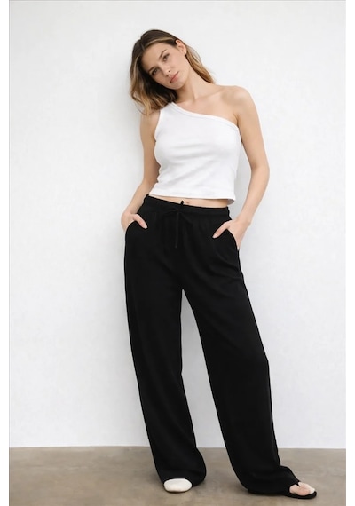 Fashion Friends Geniş Paça Kadın Keten Pantolon 26y0608k1 Siyah