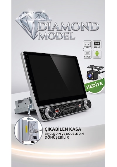 Kingwin 10.8 Inç Diamond Serisi Android Oto Teyp - 4gb Ram / 64gb - Single Din'den Double Din'e Dönüşebilen Multimedya Geri Görüş Kamerası  10.1"
