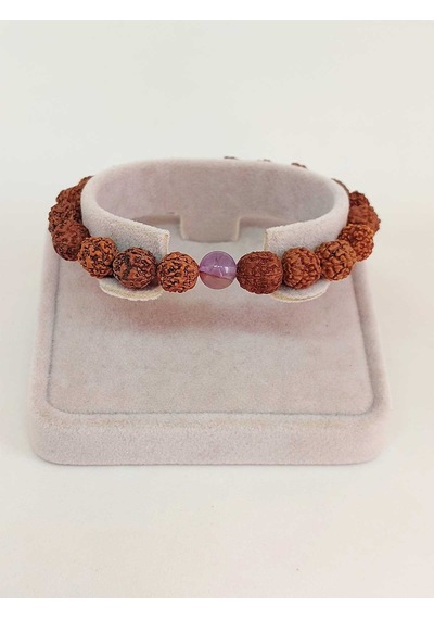 Ametist Taşlı Rudraksha Tohum Unisex Bileklik 8mm