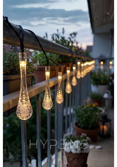 Solar Damla Led 5m 20 Ledli Günışığı 8 Modlu Dekoratif Bahçe Ve Balkon Süs Işığı Sarı