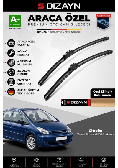 S-dizayn Citroen Xsara Picasso N68 Makyajlı Ön Cam Silecek Seti 2005-2010 Premium Araca Özel 60-45 C