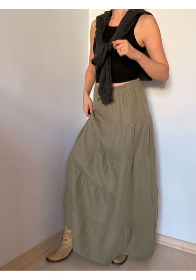 Ali Butik Haki Önü Bağlamalı Müslin Etek Haki