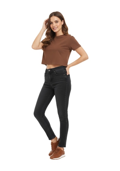 Kadın Yüksek Bel Jeans Dar Paça Pantolon 2248 Bgl-st02900 Füme