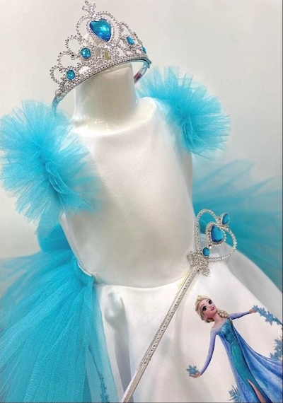 Elsa Model Etek Baskılı Kız Çocuk Doğumgünü Elbise & Parti Kostüm