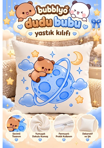 Dudu Bubu Dekoratif Yastık Kılıfı Mavi Mavi