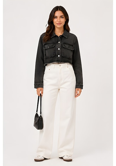 Lili Woman Kadın Crop Denim Kot Ceket Yıkamalı Ty.jct01s Siyah