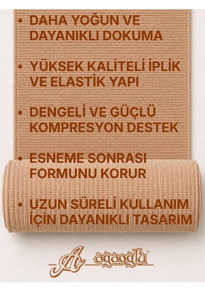 Premium Elastik Bandaj 20 Cm, Cırt Bantlı, Metal Kopçasız, 4,5 Metreye Kadar Uzar, Yoğun Dokuma, Güçlü Kompresyon Desteği Bej