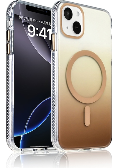 Subutu Apple Uyumlu iPhone 15 Kılıf M-safe Şarj Özellikli Transparan Renk Geçişli Sbt Toros Kapak - Gold Altın