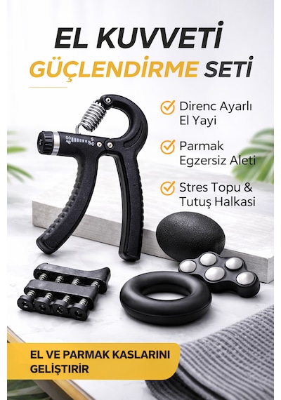 Teknoeser 5 Li El Kuvveti Güçlendirme Seti Ayarlanabilir Hand Parmak Egzersiz Aleti Stres Topu Tutma Halkası Siyah