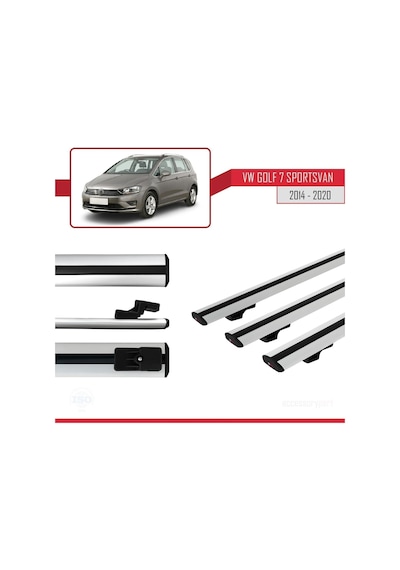 Volkswagen Golf 7 Sportsvan 2014-2020 Arası İle Uyumlu Basic Model Ara Atkı Tavan Barı Gri 3 Adet