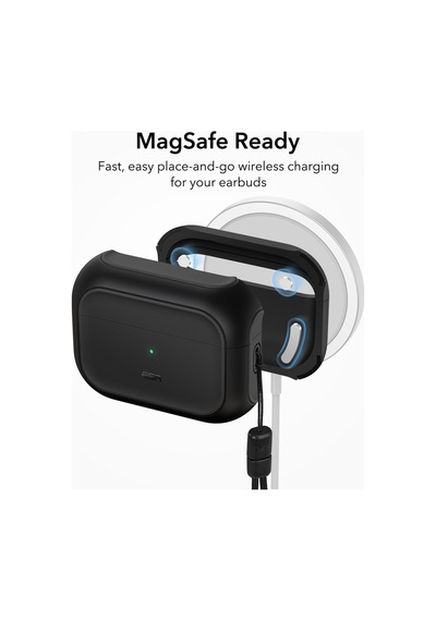 Apple AirPods Uyumlu Pro 2 2019/2022/2023 Halolock Magsafe Orbit Hybrid Case Siyah Siyah