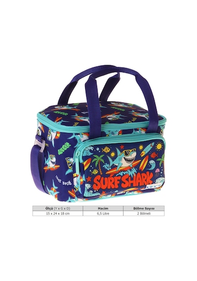 Kaukko Kids İki Bölmeli Thermo Okul Beslenme Çantası - Süpar Köpekbalığı Baskılı Yeşil - Lacivert Renk Erkek Çocuk - L5355