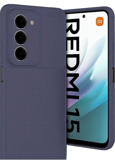 Xiaomi Redmi 15 4g Uyumlu Kılıf Karbon Tasarım Kamera Korumalı Silikon Telefon Kılıfı Kapak Lacivert