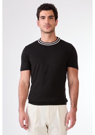 Dufy Erkek Slim Fit Bisiklet Yaka Siyah Triko-25595