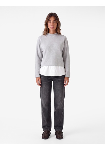 Koton Katmanlı Sırtı Pencere Detaylı Düğmeli Dik Yaka Uzun Kollu Sweatshirt Gri 7wak30030ek