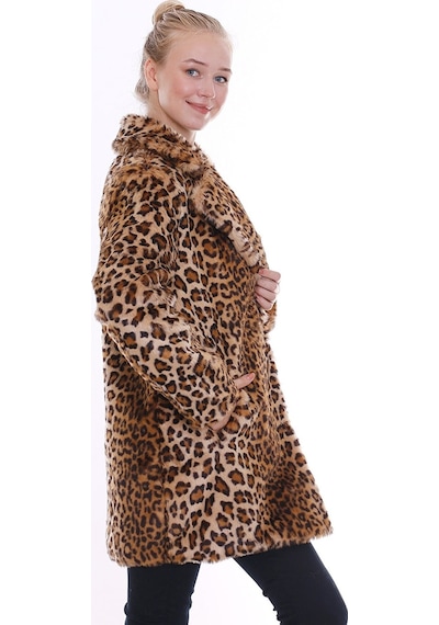 RedpointJackets - Suni Kürk Leopar Desenli Kadın Kaban