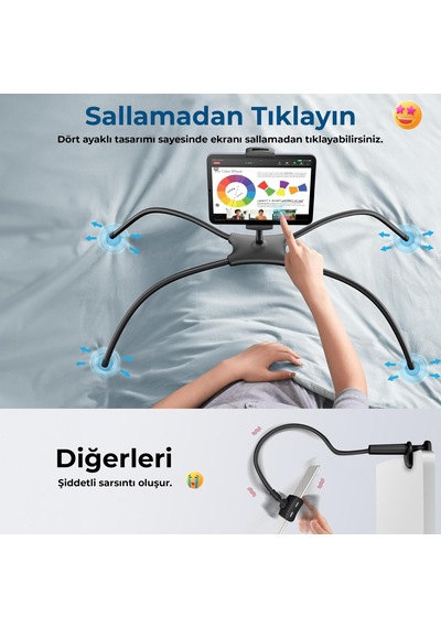 Bix Saiji Q2t Telefon Tablet Standı Yatak Masa Araba Kullanımı İçin Ayarlanabilir Ve Dayanıklı Tasarım Siyah Siyah