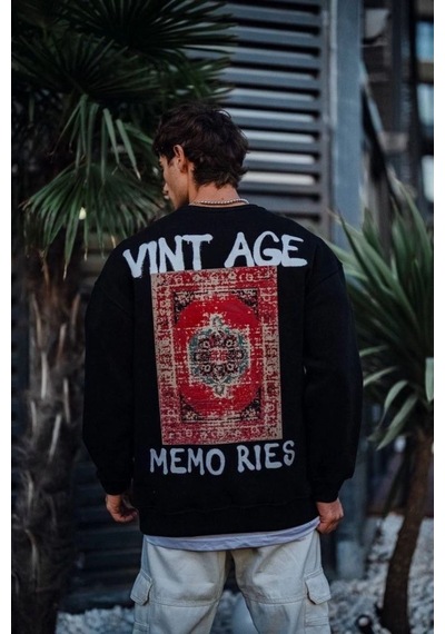 Mbb E-ticaret Erkek Bisiklet Yaka 3 İplik Pamuklu Baskılı Sweatshirt - Siyah
