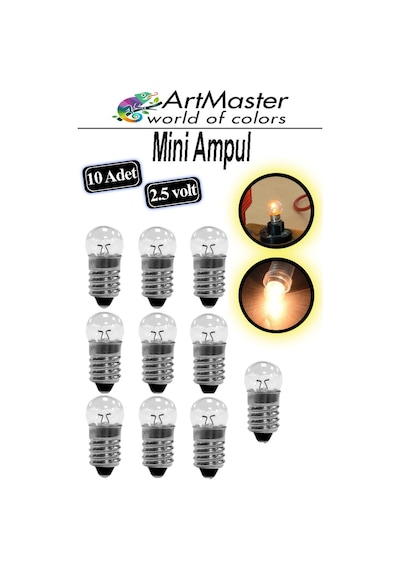 Mini Ampul 2.5 Volt 10 Adet Okul Sınıf Elektrik Devre Küçük Elektrik Deney Ampulü 2.5 Volt Deney Ampulü Küçük Boy