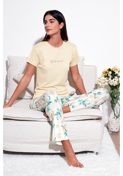 Lela Regular Fit Bisiklet Yaka Kısa Kollu Bayan Pijama Takımı 65770105 Sarı