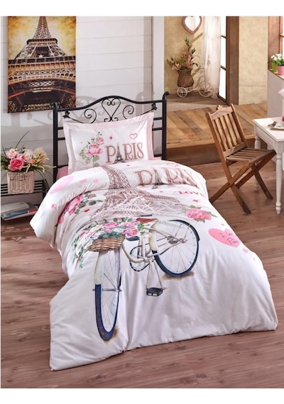 Clasy Paris Love Ranforce Nevresim Takımı Tek Kişilik Pembe
