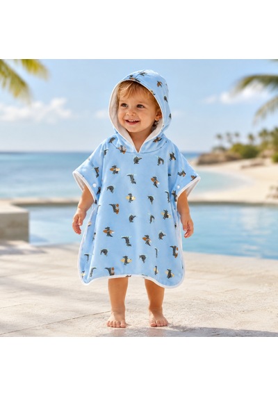 Lassig Uv Korumalı Plaj Çocuk Panço Crocodile Sky Blue Mavi