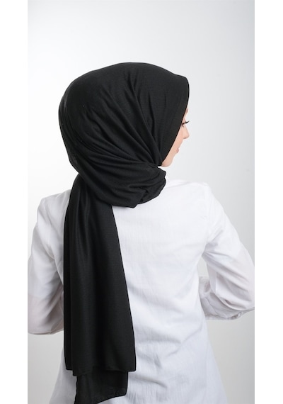 Hürrem Bone Siyah Pratik Hazır Geçmeli Tesettür Şal Örme Kumaş Sade 2118_01