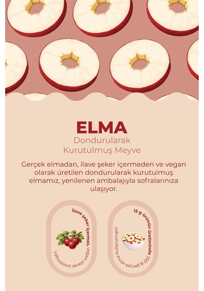 Elma Kuru Meyve Cipsi - Dondurularak Kurutulmuş Freeze Dried Çıtır Elma - 15g - 653686743 Diğer