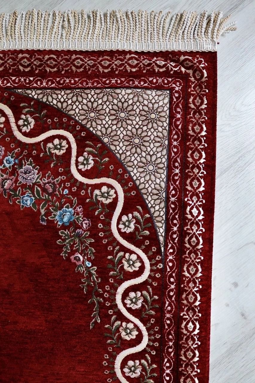 Çeyizlik Astarlı Lüks Seccade Hediyelik S1019 Siyah Kırmızı