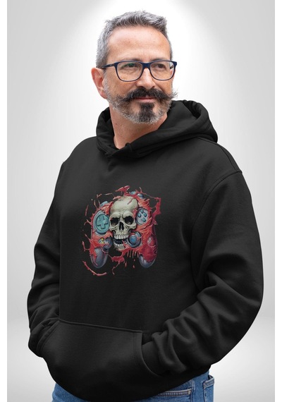 Oyun Kumandası İnsanı Ele Geçirişi Kadın Erkek Siyah Kapüşonlu Sweatshirt Hoodie Siyah