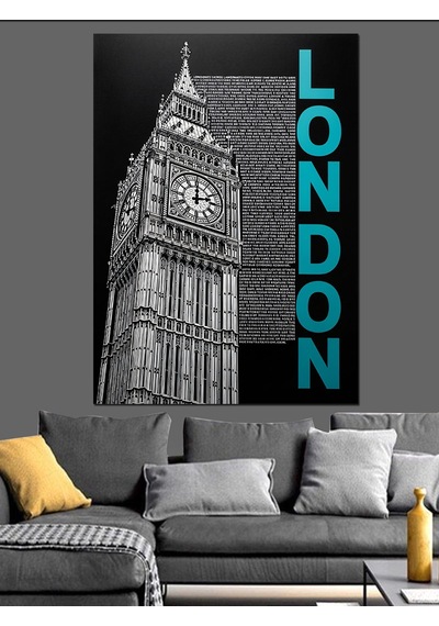 London Big Ben Yazısı Dekoratif Kanvas - Mdf Ahşap Tablo