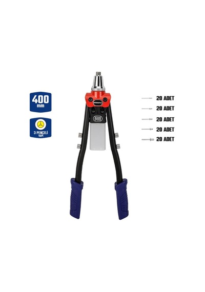 Workpro Wp225001 5 In 1 400mm Kollu Profesyonel Perçin Tabancası + 100 Adet Perçin