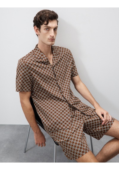Marks & Spencer Pamuk Karışımlı Geometrik Desenli Pijama Üstü Kahverengi