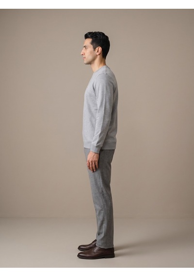 Maccali Erkek Gri Melanj İki İplik Bisiklet Yaka Sweatshirt