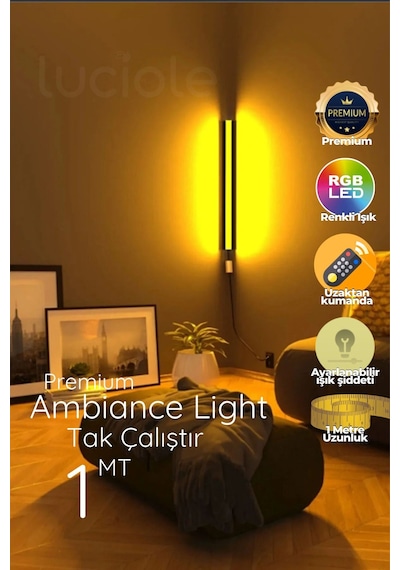 Led Abajur Aplik Gece Lambası Rgb Lambader 16 Renkli Uzaktan Kumandalı Işık 4 Animasyonlu