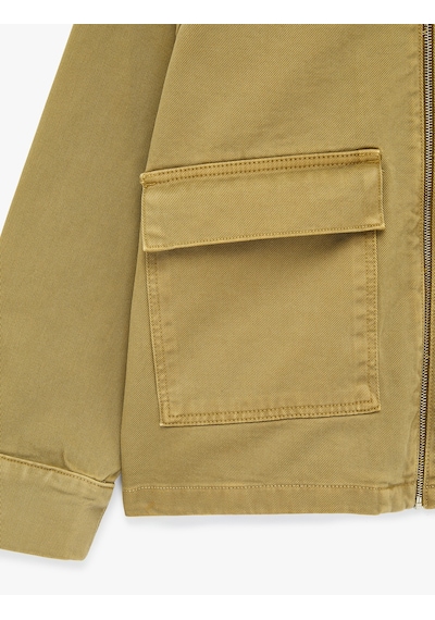 Koton Klasik Yaka Fermuarlı Cep Detaylı Pamuklu Denim Ceket Haki 6sal50009mw