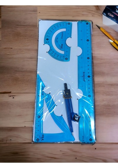 Kırılmaz Cetvel Seti 30 Cm Pergel İletki Gönye Cetvel Plastik Flexible Geometri Seti Mavi