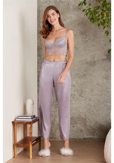 Pierre Cardin 7025 Kadın Royal 4'lü Saten Takım Gelin Set ROYAL