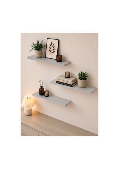 Harmony 3 Raflı Gizli Monte Uçan Raf 50 15 Cm Gri