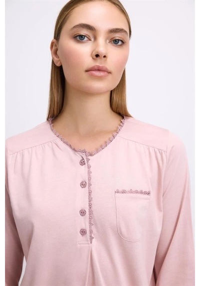 Will Like Gül Kurusu Modal Pamuklu Uzun Kollu Düğmeli 2'li Pijama Takımı Gül Kurusu